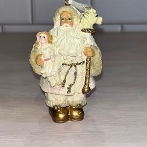 Cream and Gold Victorian Style Santa Claus Resin Ornament with Glitter